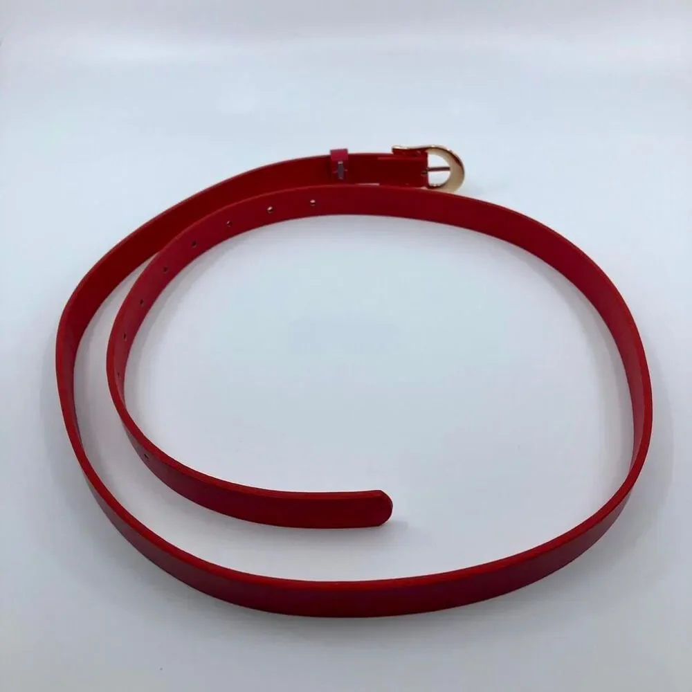 Women's Red Faux Leather Belt w/ Gold Buckle, Fits 34